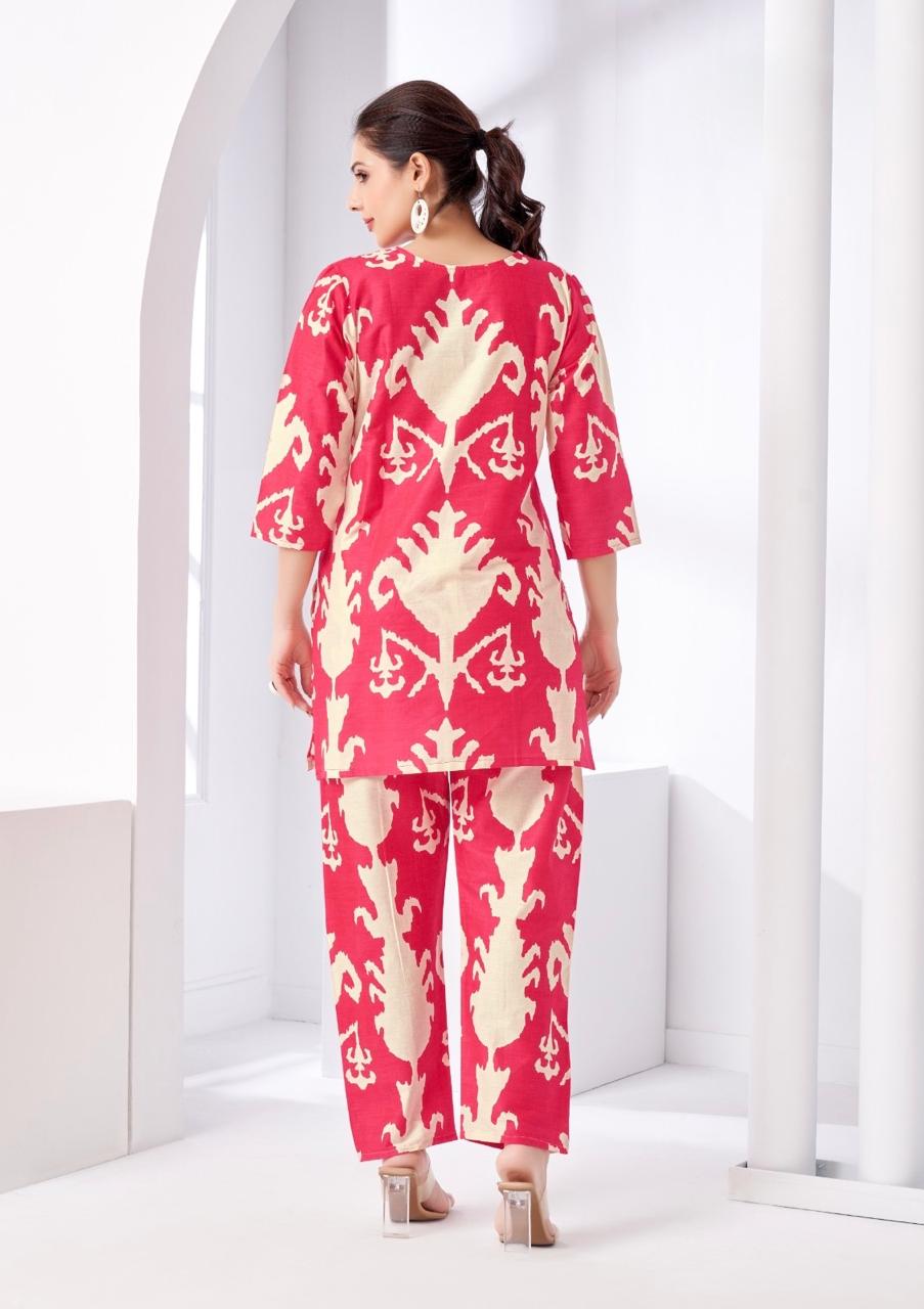 Pink Ikat Printed Coord Set for Women