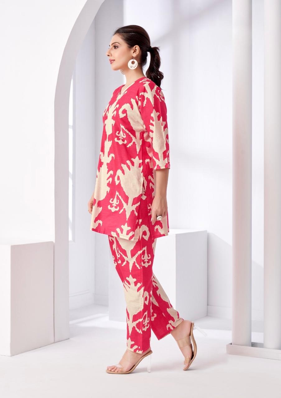 Pink Ikat Printed Coord Set for Women