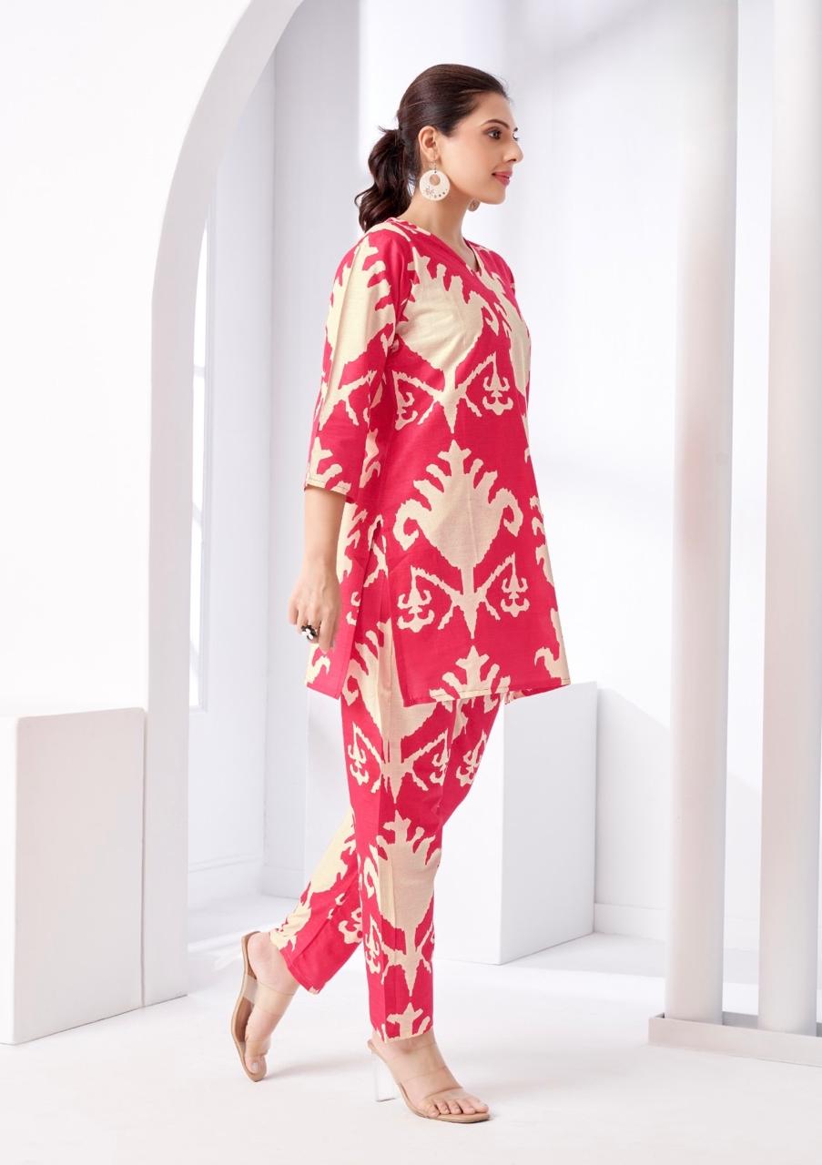 Pink Ikat Printed Coord Set for Women