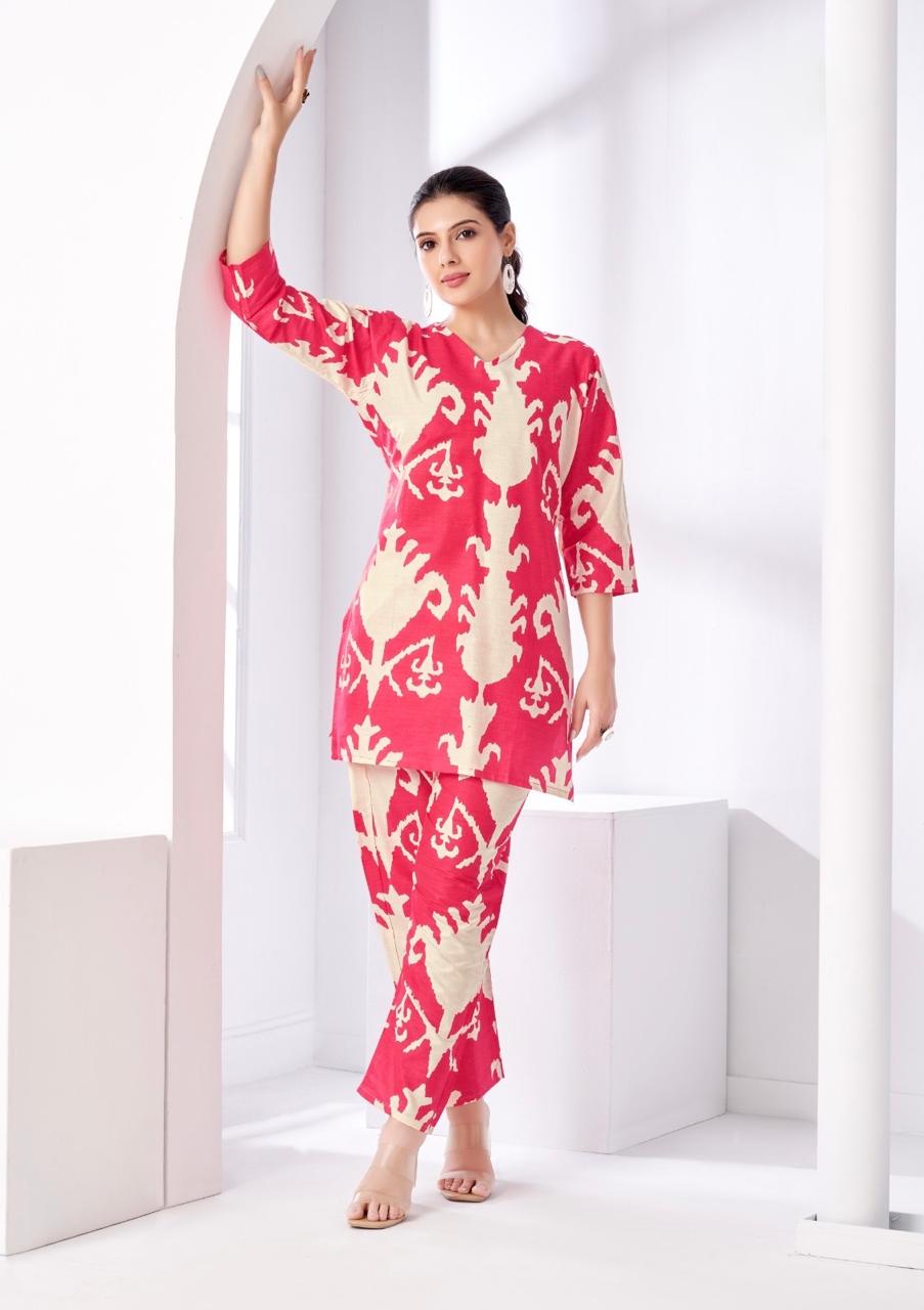 Pink Ikat Printed Coord Set for Women