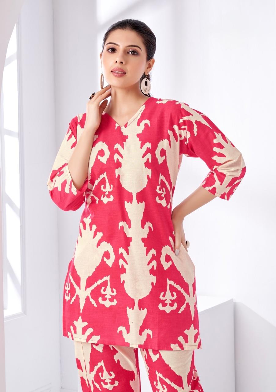 Pink Ikat Printed Coord Set for Women