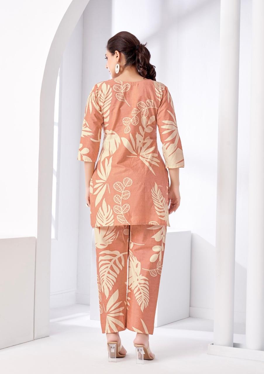 Peach Tropical Printed Coord Set