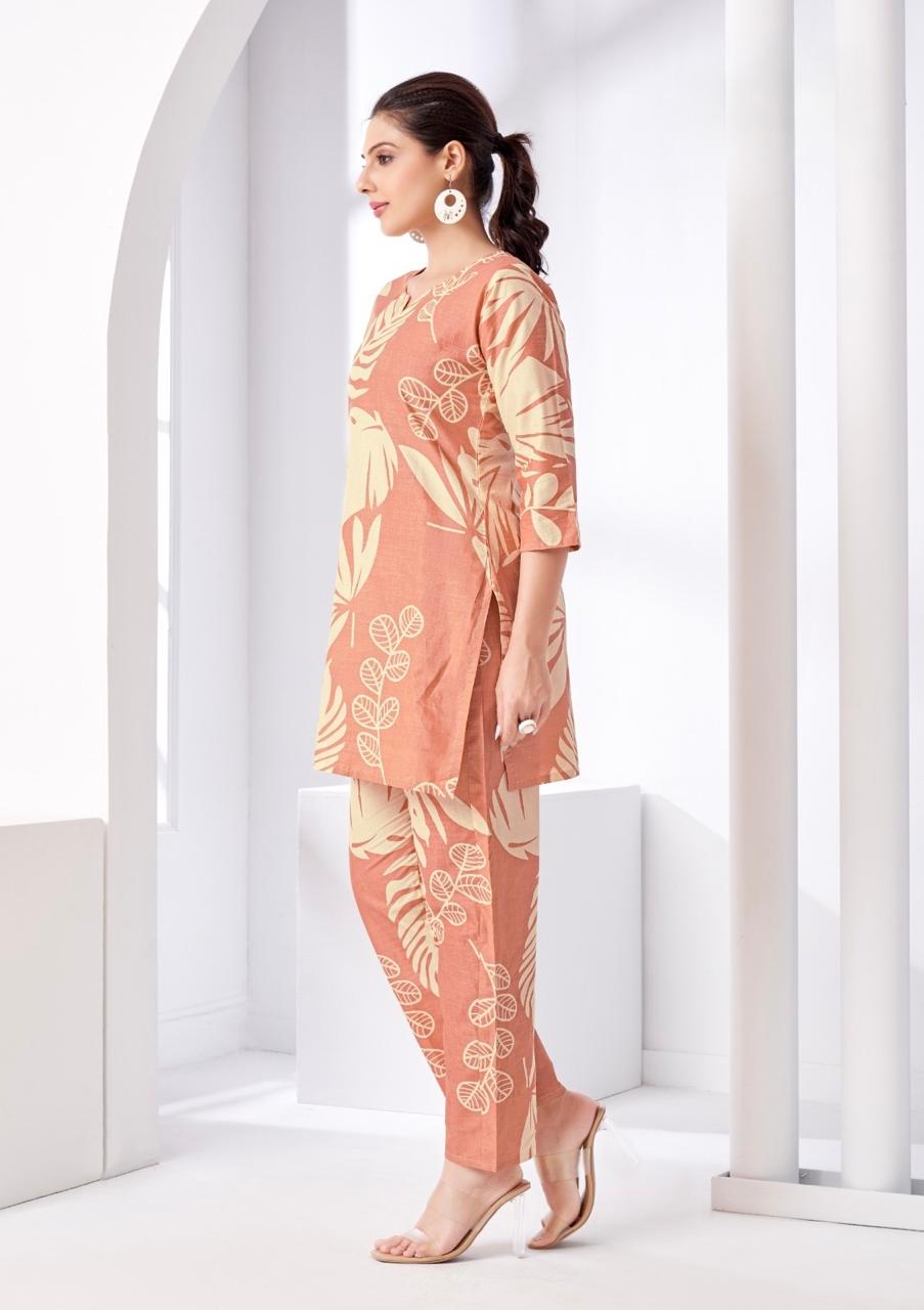 Peach Tropical Printed Coord Set