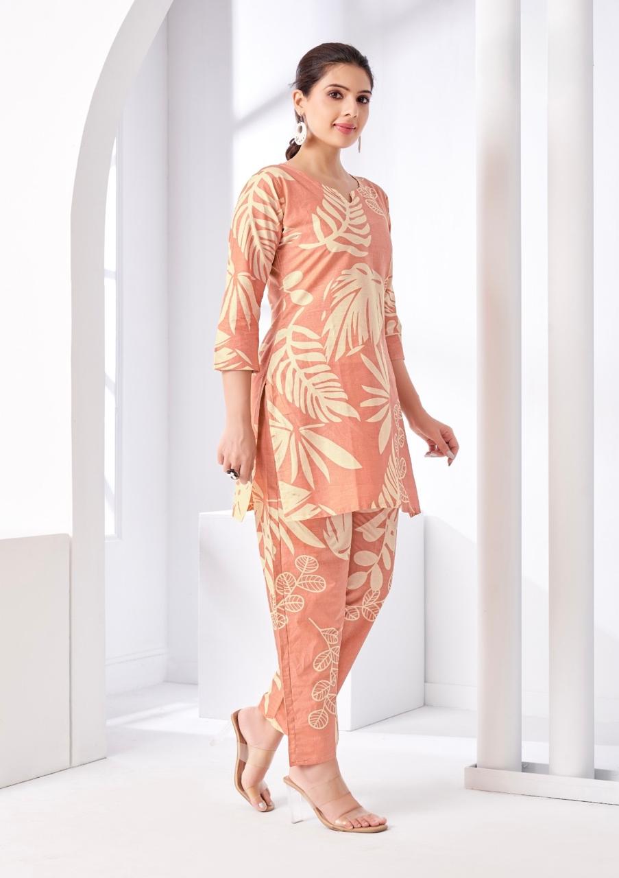 Peach Tropical Printed Coord Set