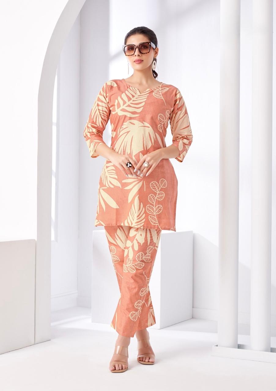 Peach Tropical Printed Coord Set
