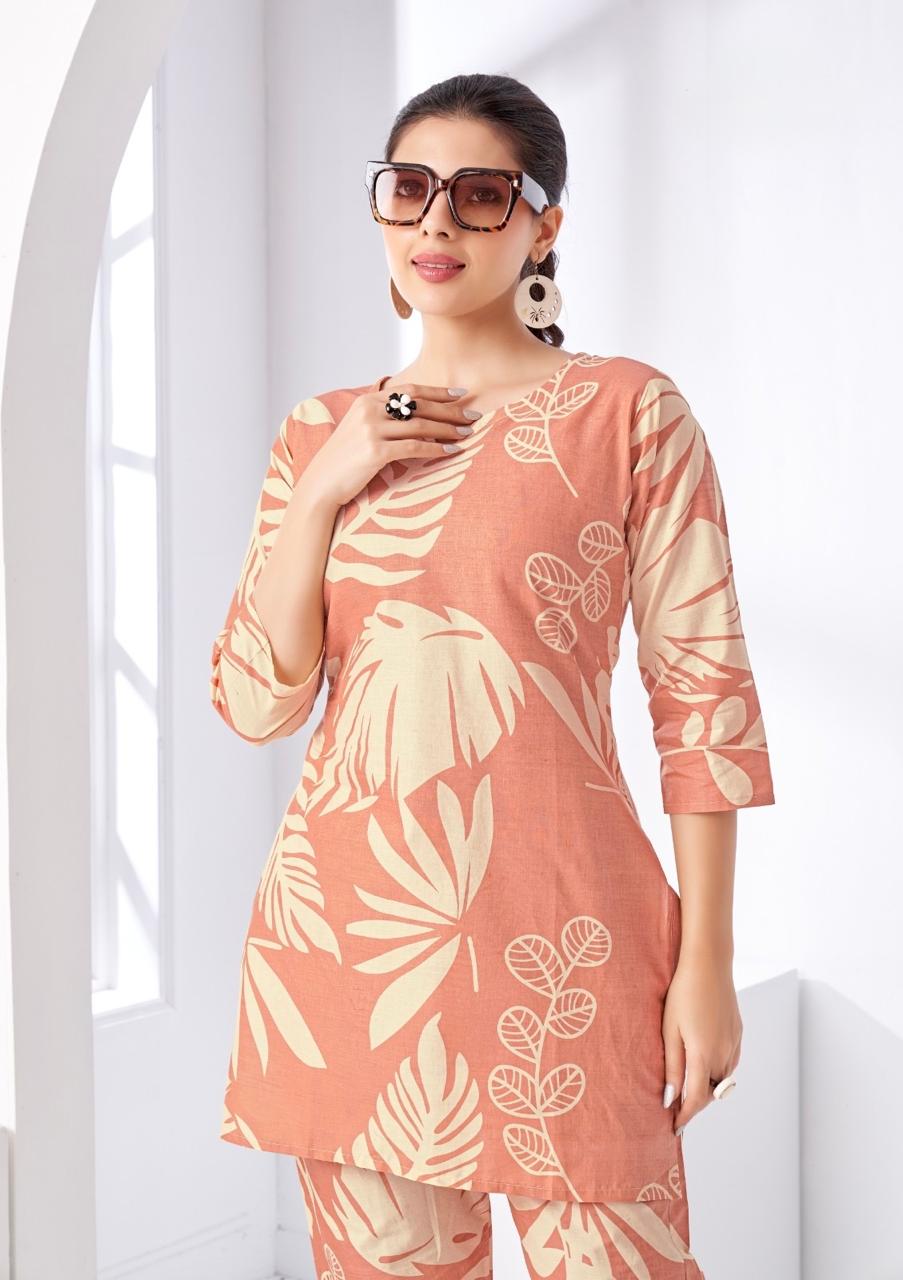 Peach Tropical Printed Coord Set