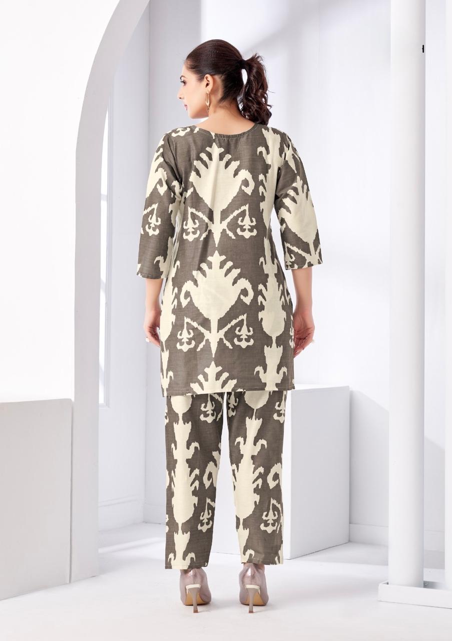 Beige Ikat Printed Coord Set