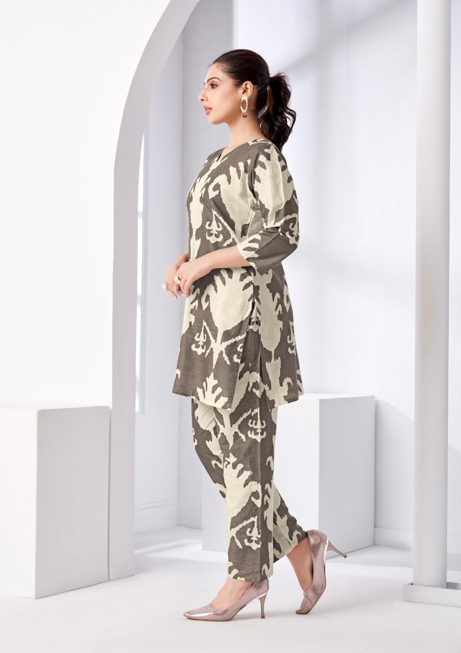 Beige Ikat Printed Coord Set