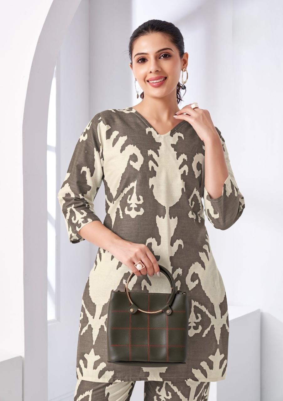 Beige Ikat Printed Coord Set