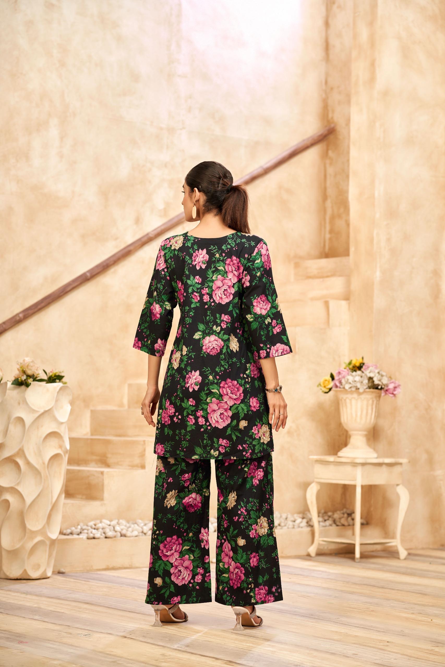 Black Floral Printed Coord Set