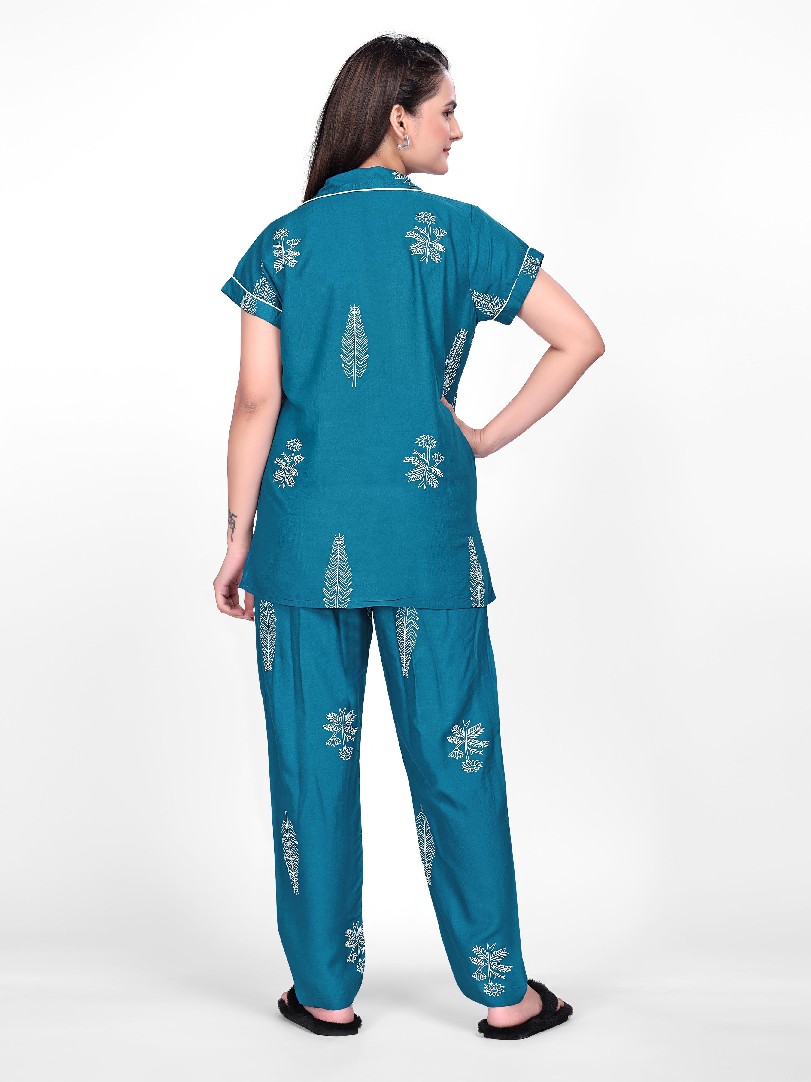 Teal Printed Night Suit Set