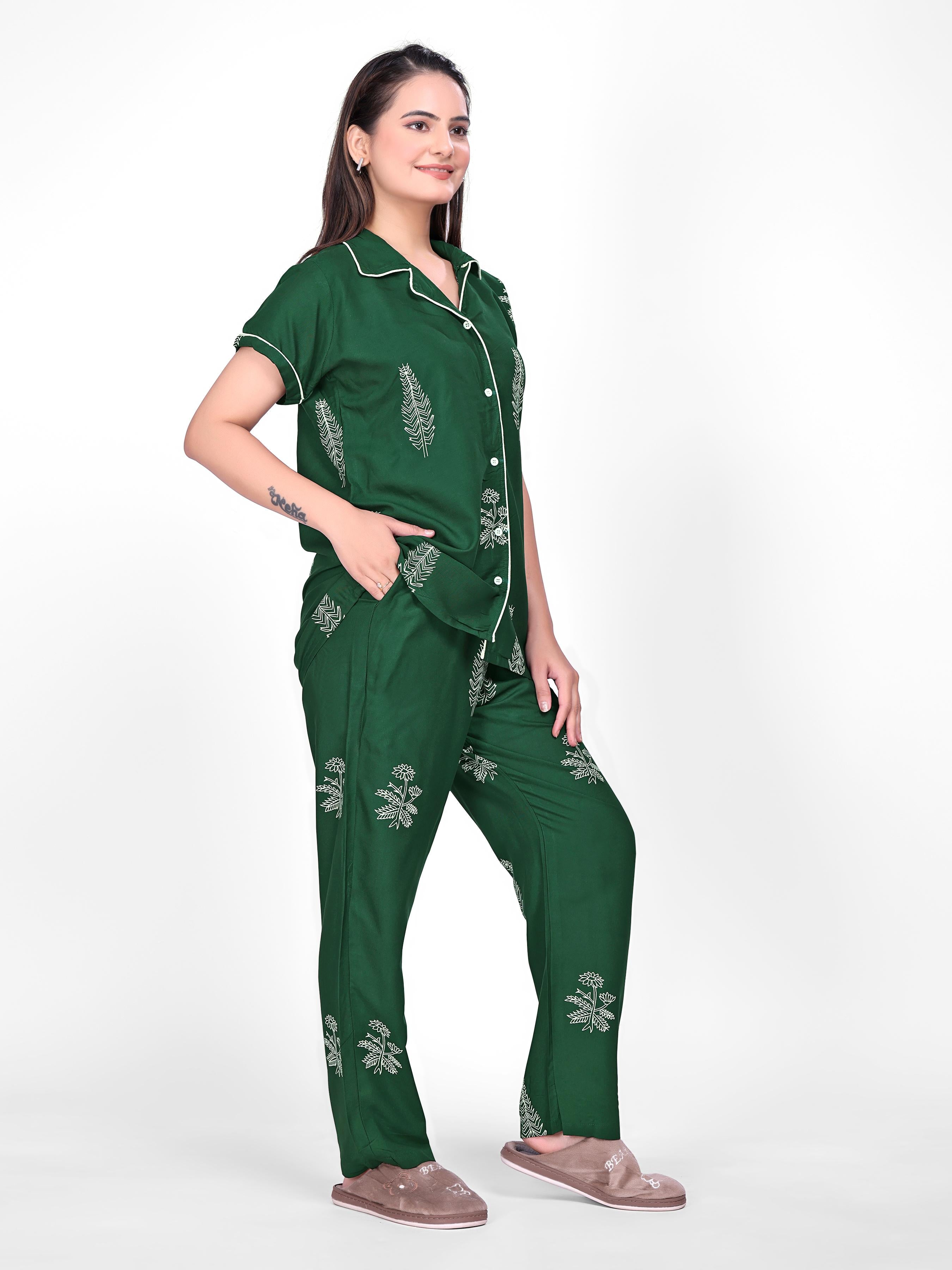 Green Printed Night Suit Set