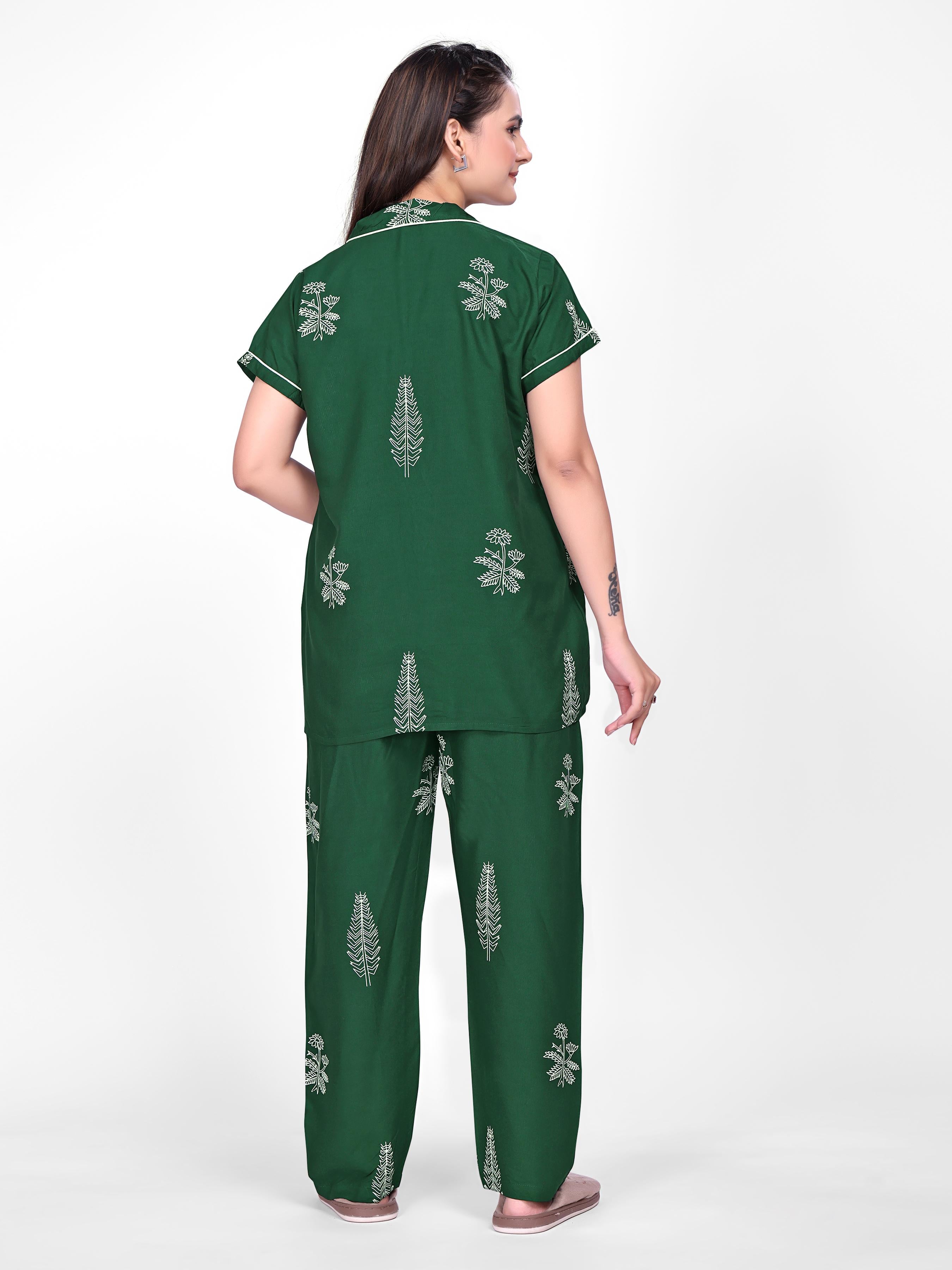 Green Printed Night Suit Set
