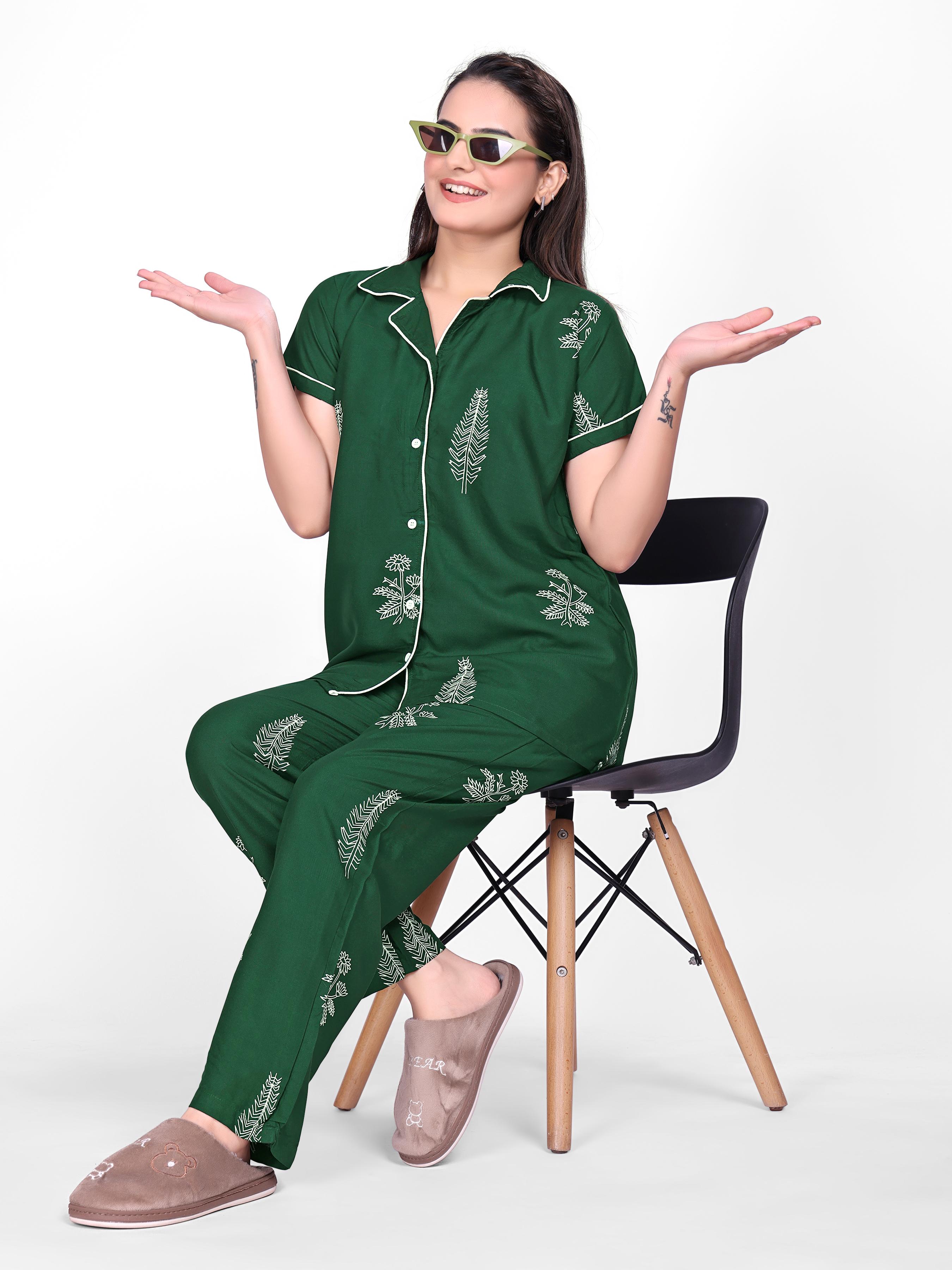 Green Printed Night Suit Set