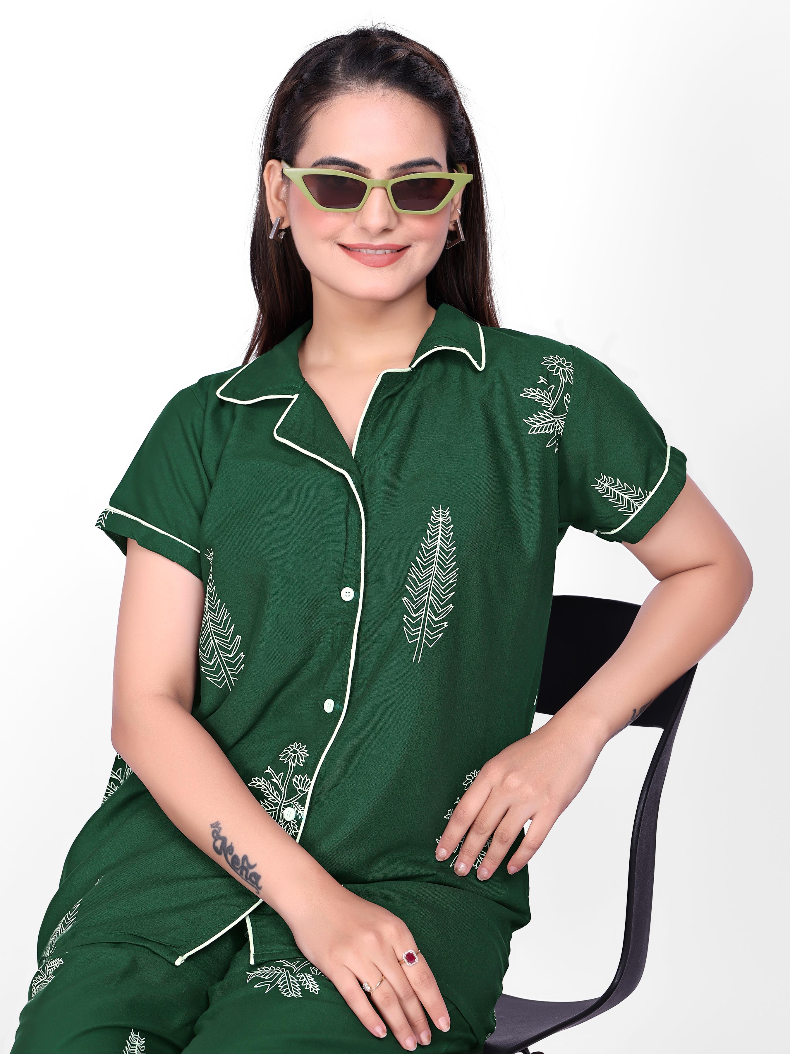 Green Printed Night Suit Set