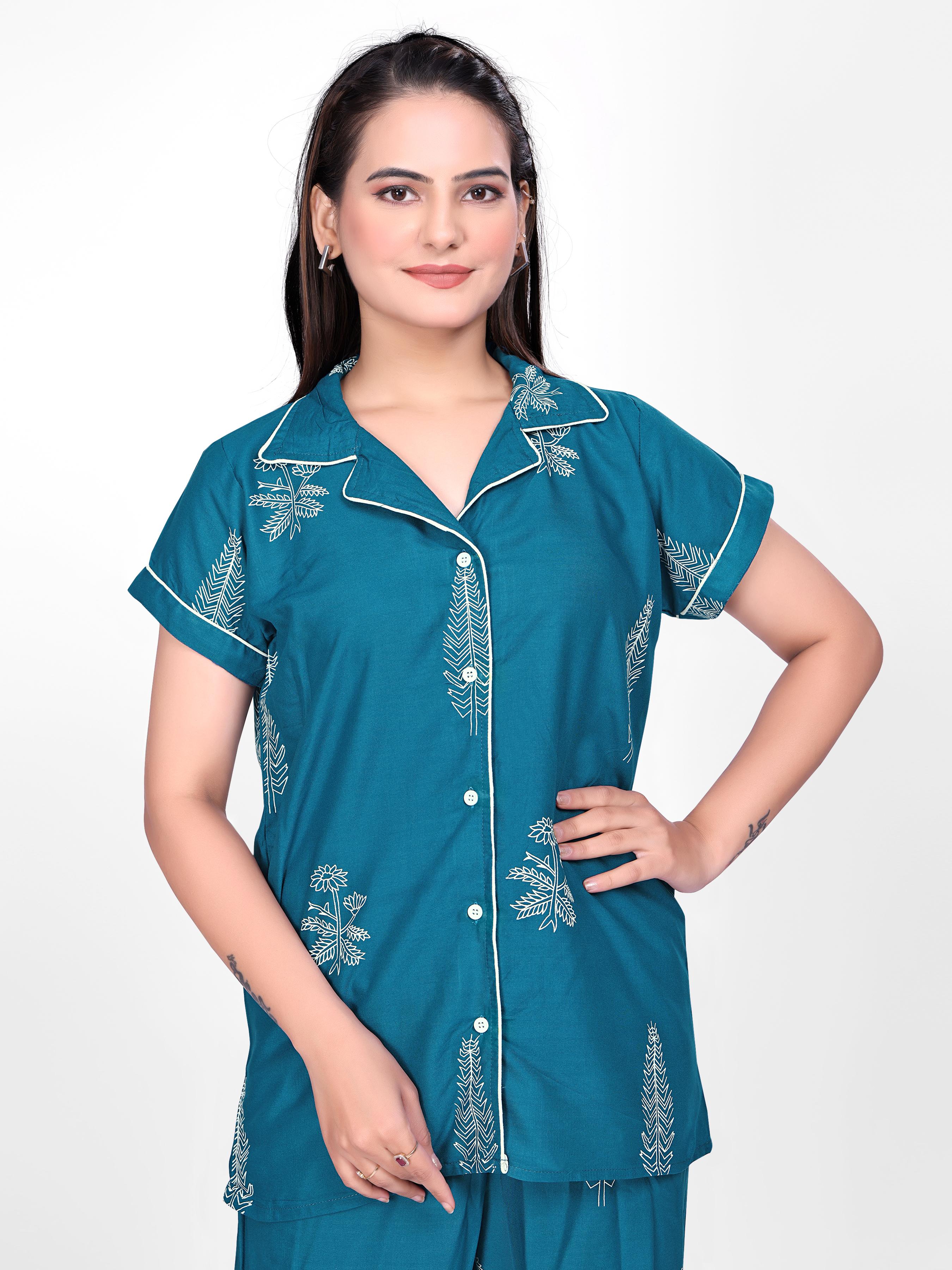 Teal Printed Night Suit Set