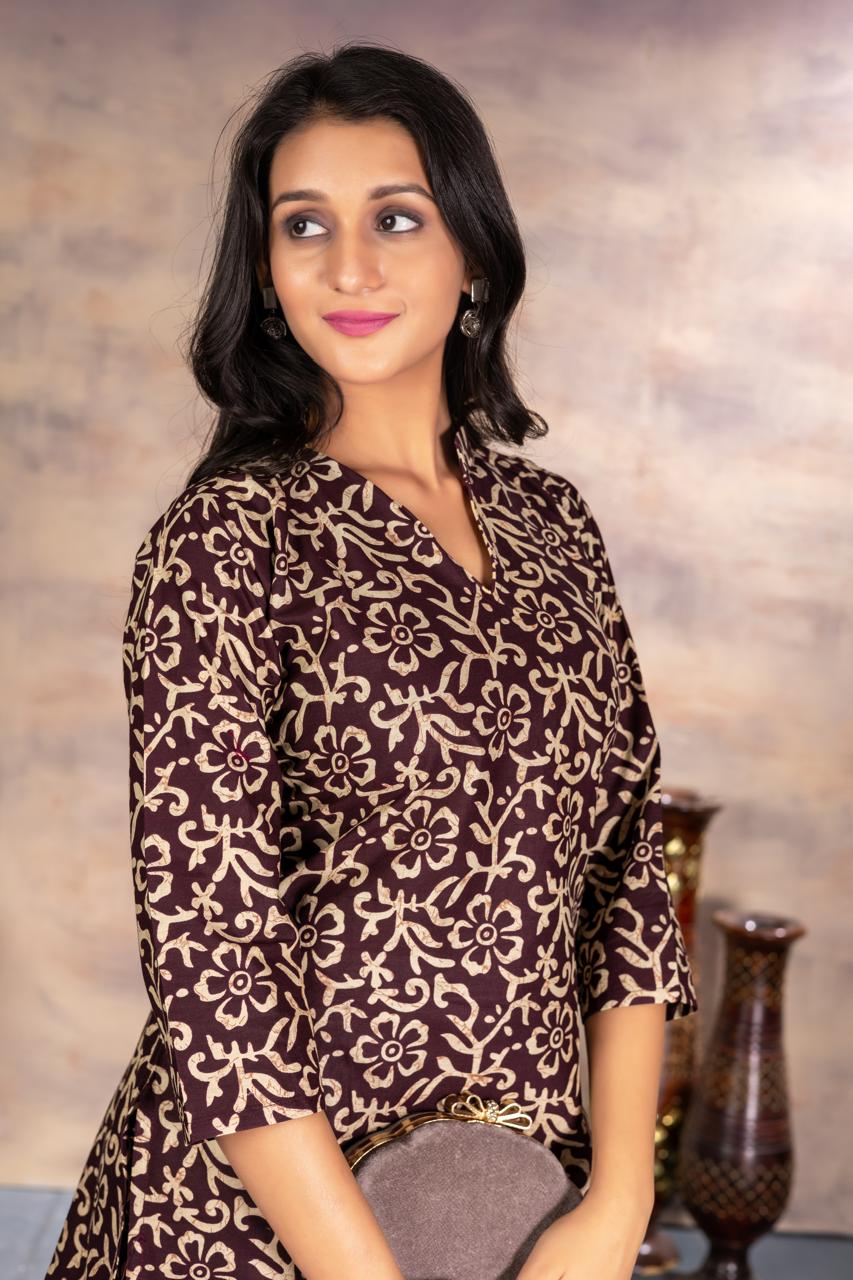 Brown Floral Printed Women Coord Set