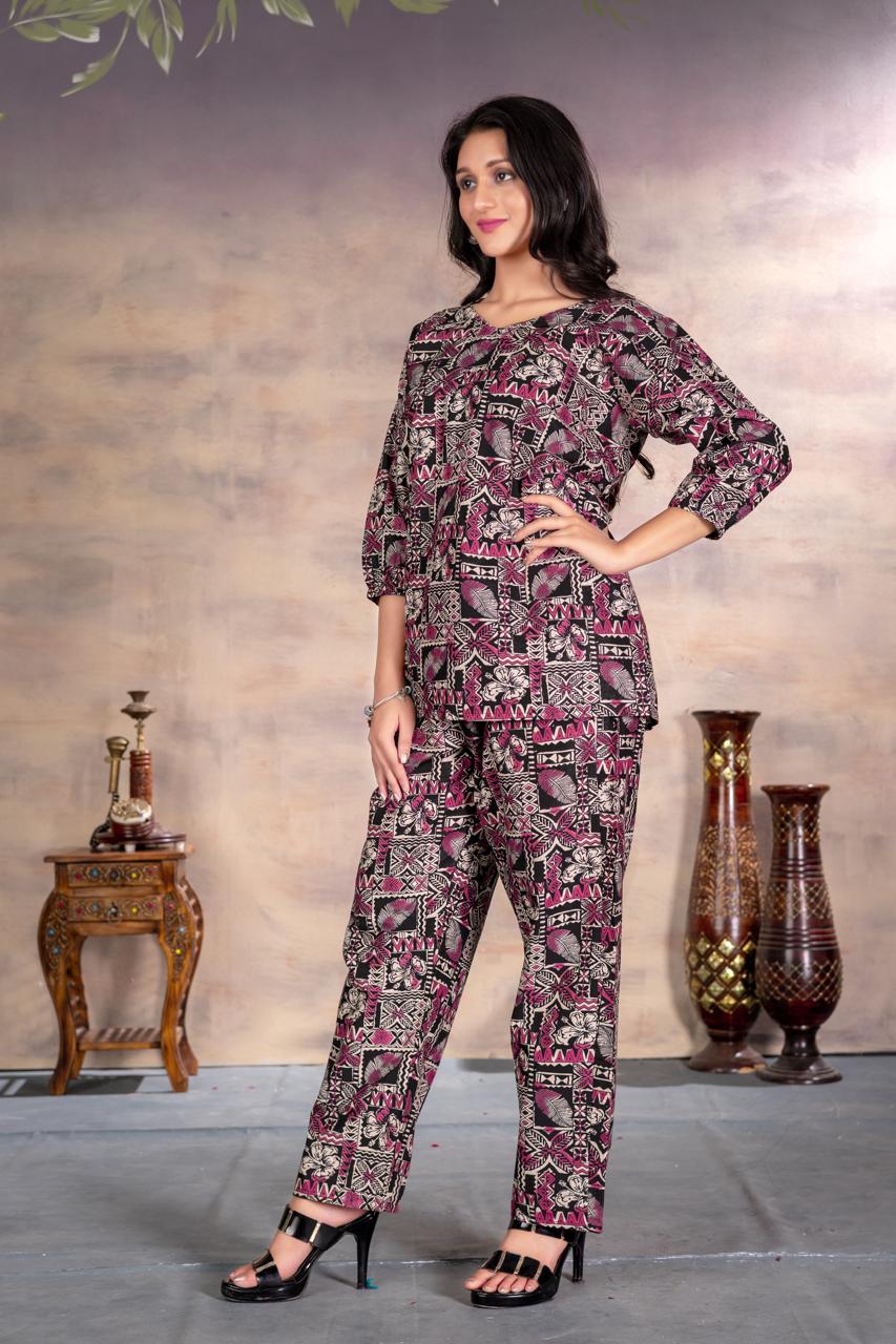 Maroon Geometric Printed Coord Set