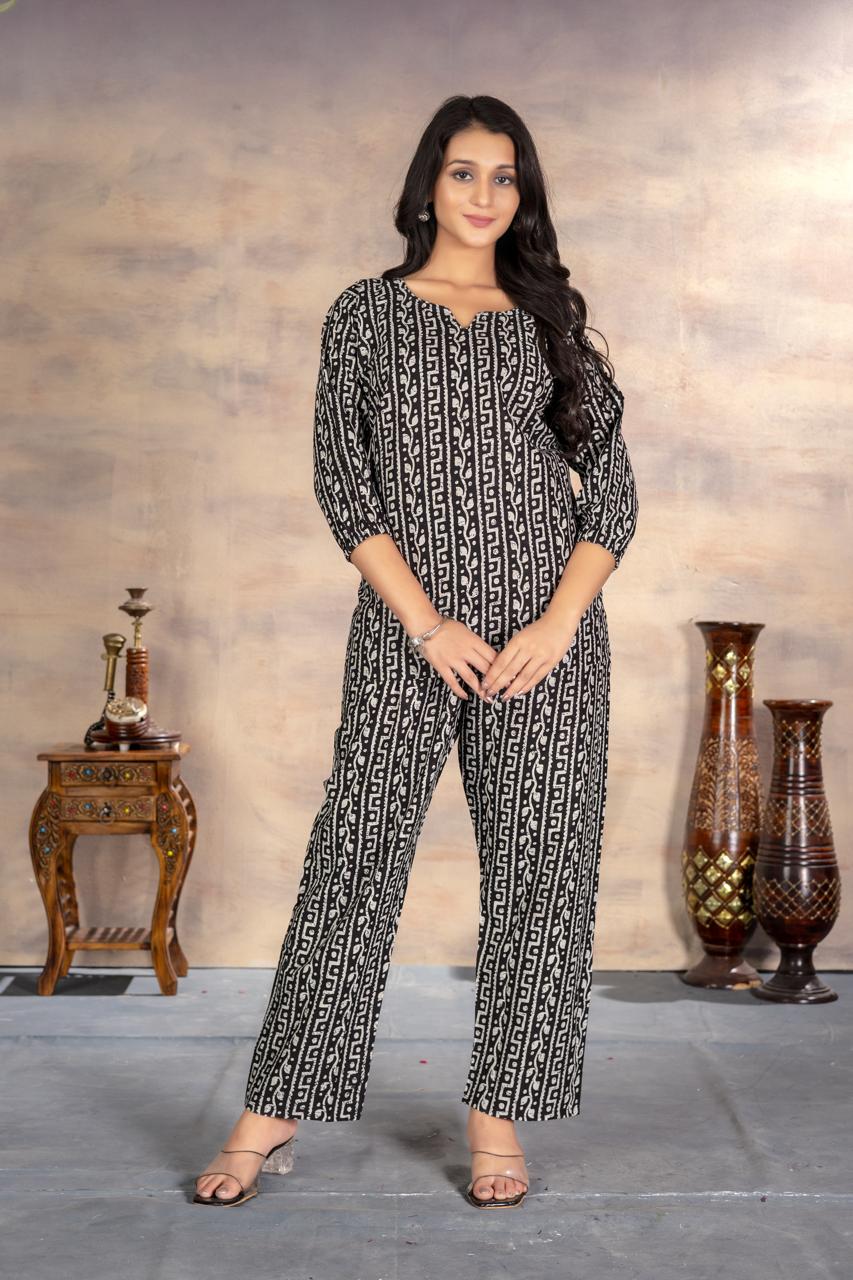 Black Geometric Printed Coord Set