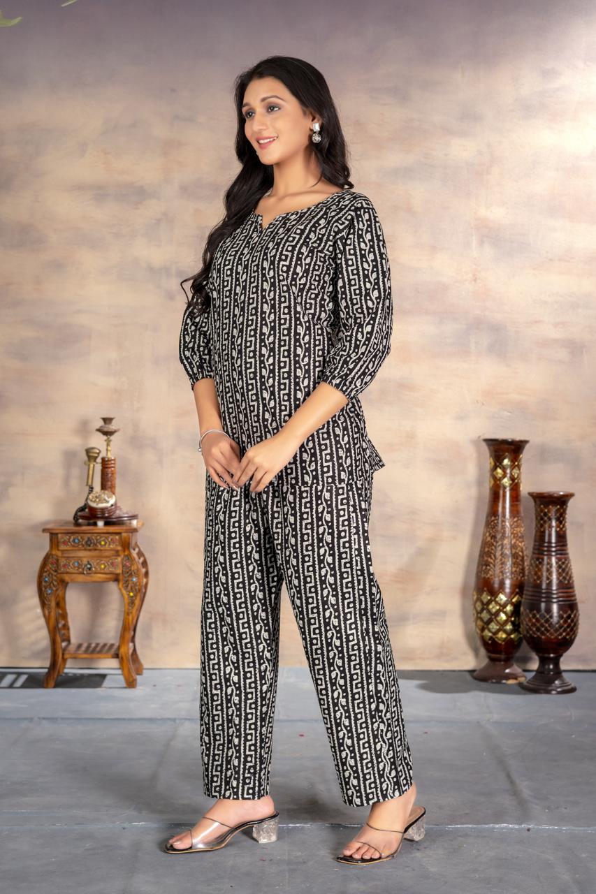 Black Geometric Printed Coord Set