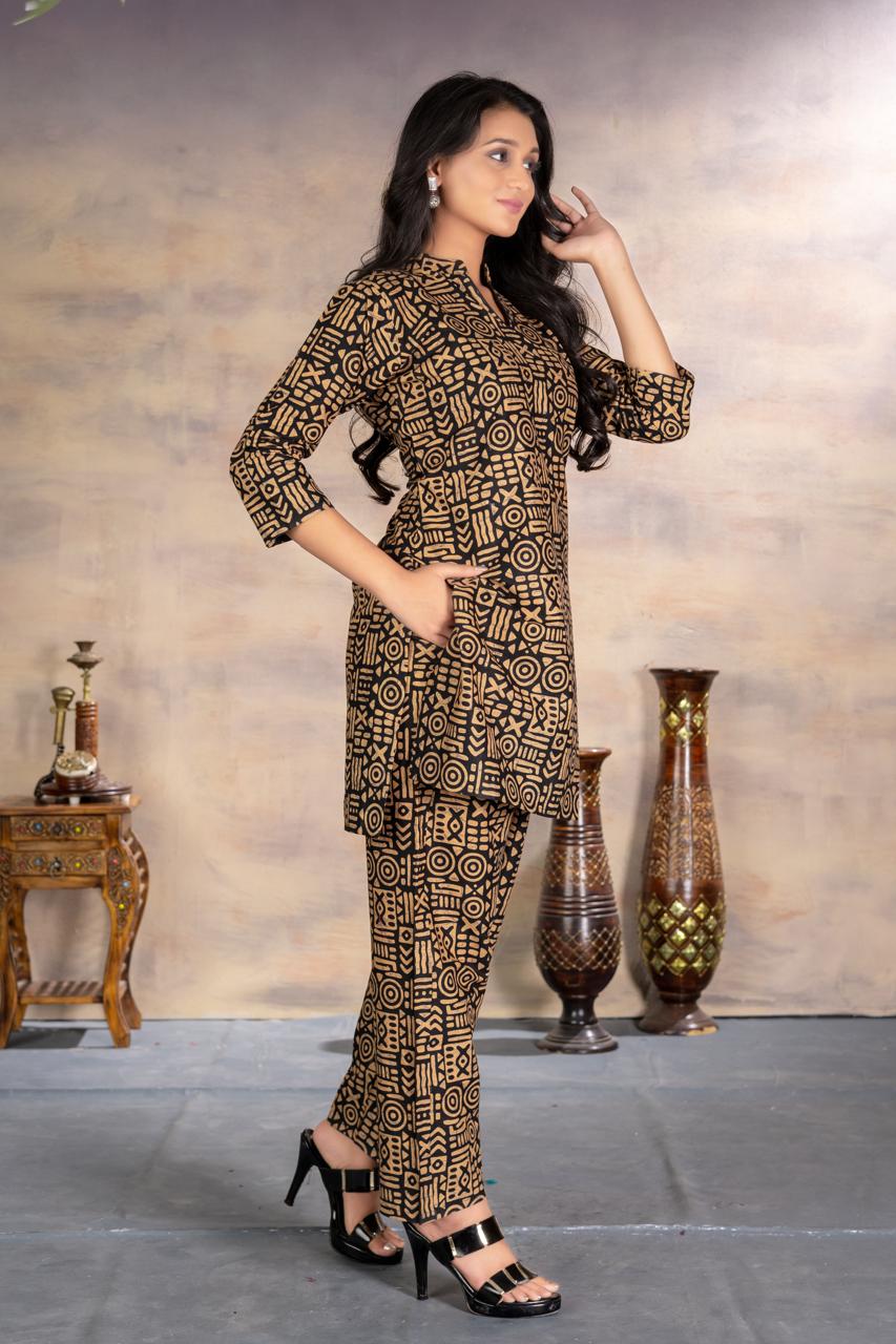Brown Geometric Printed Coord Set