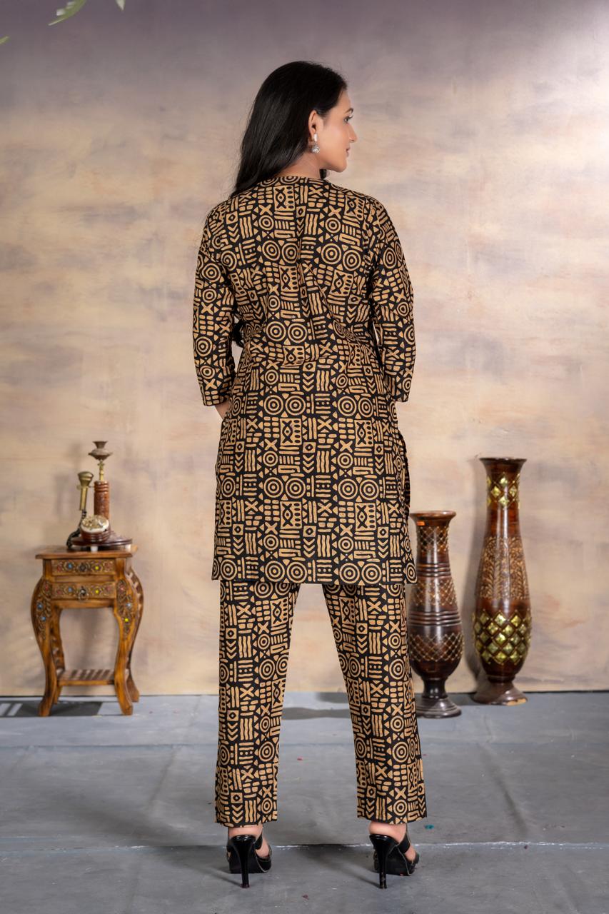 Brown Geometric Printed Coord Set
