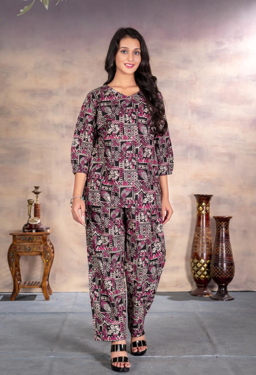 Maroon Geometric Printed Coord Set