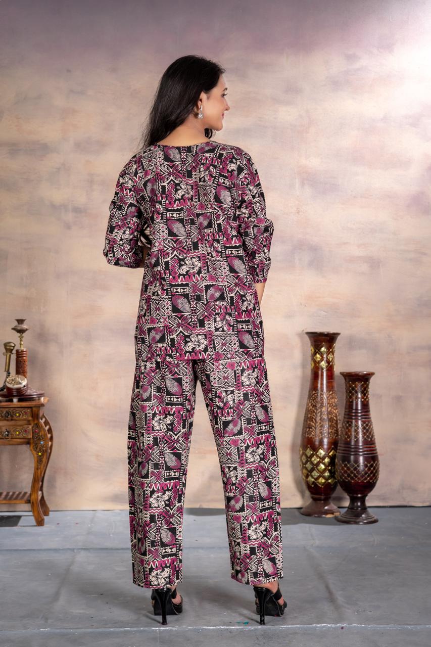 Maroon Geometric Printed Coord Set