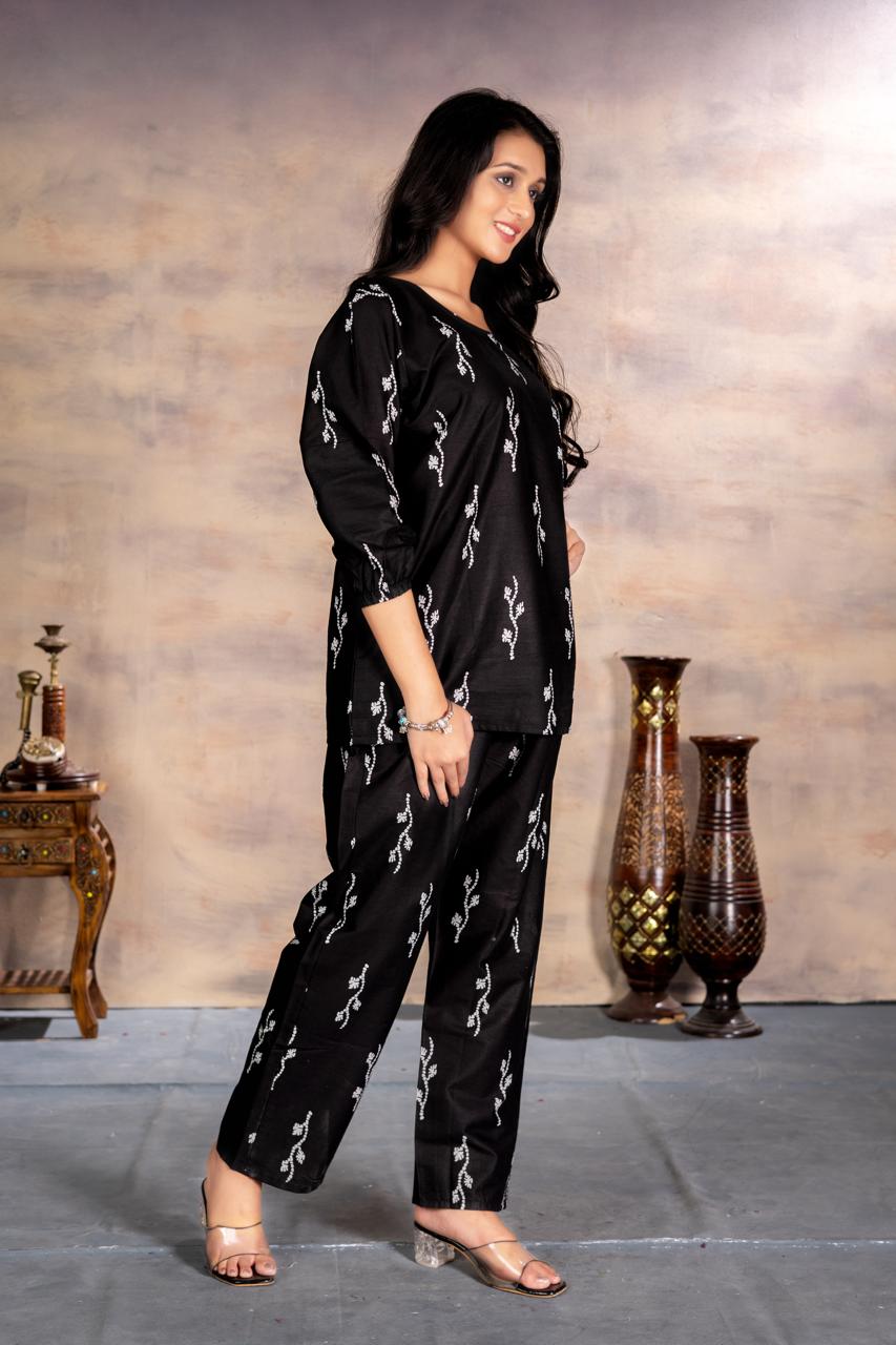 Black Minimal Printed Coord Set