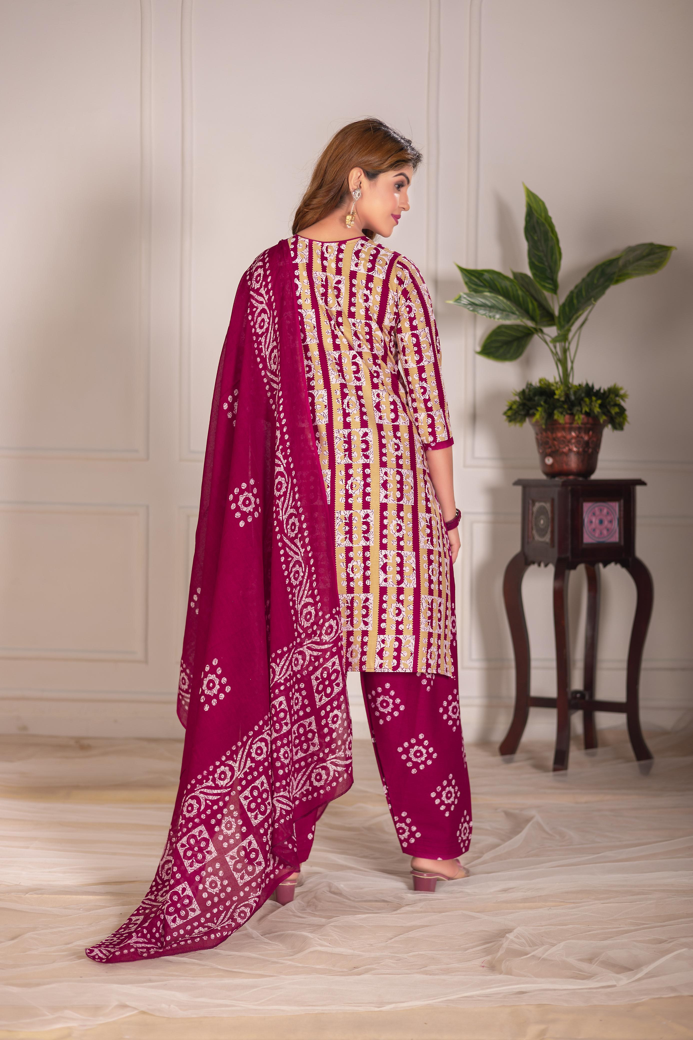 Magenta Traditional Print Patiala Suit Set