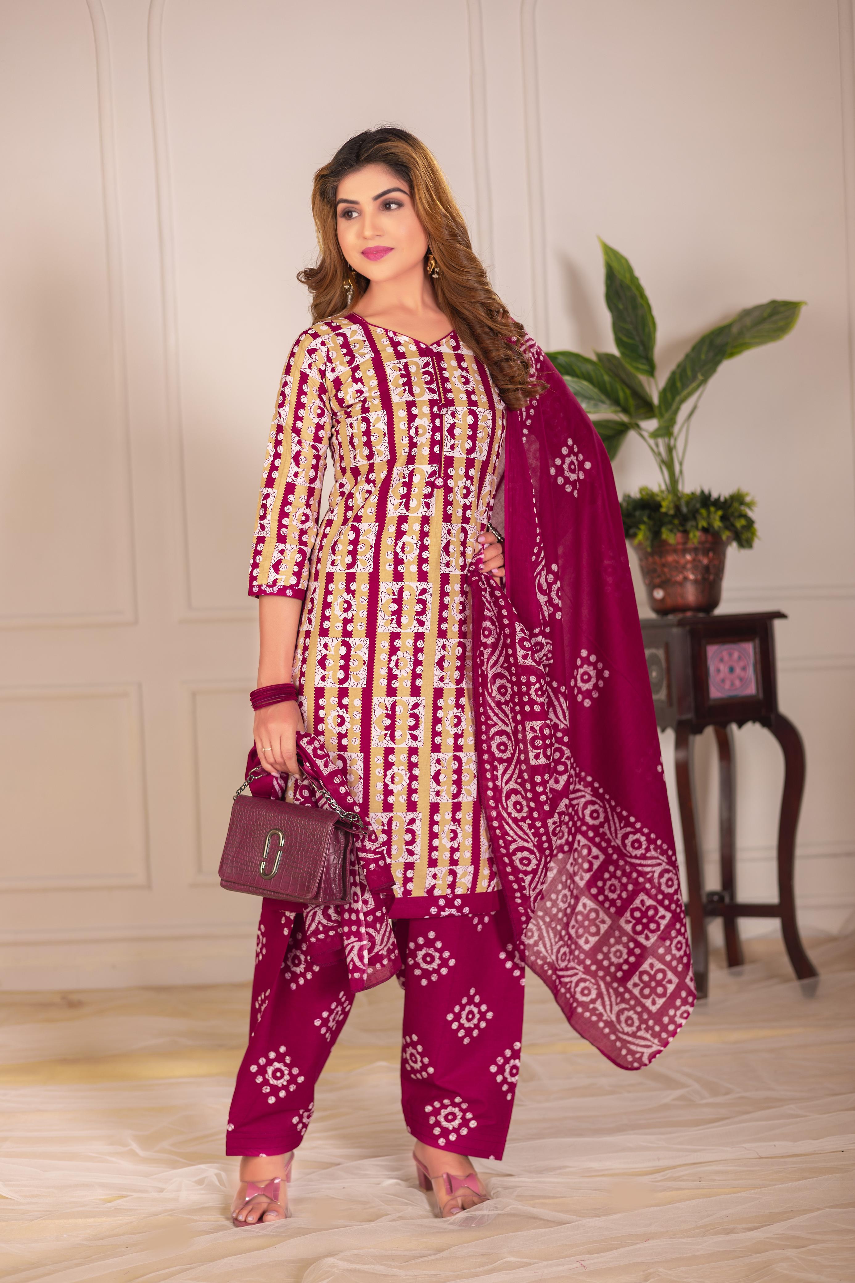 Magenta Traditional Print Patiala Suit Set